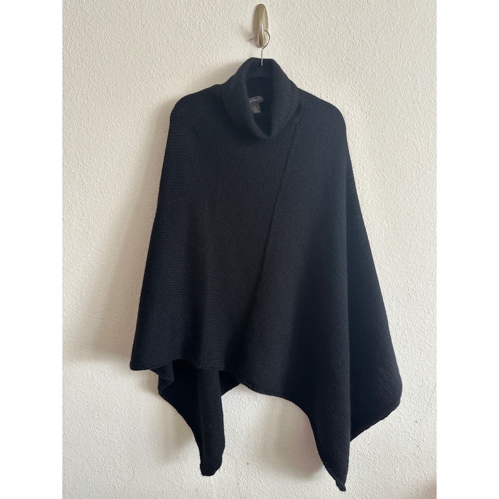 Banana Republic Poncho Women M/L Black 100% Wool Turtleneck Knit Cape Classic